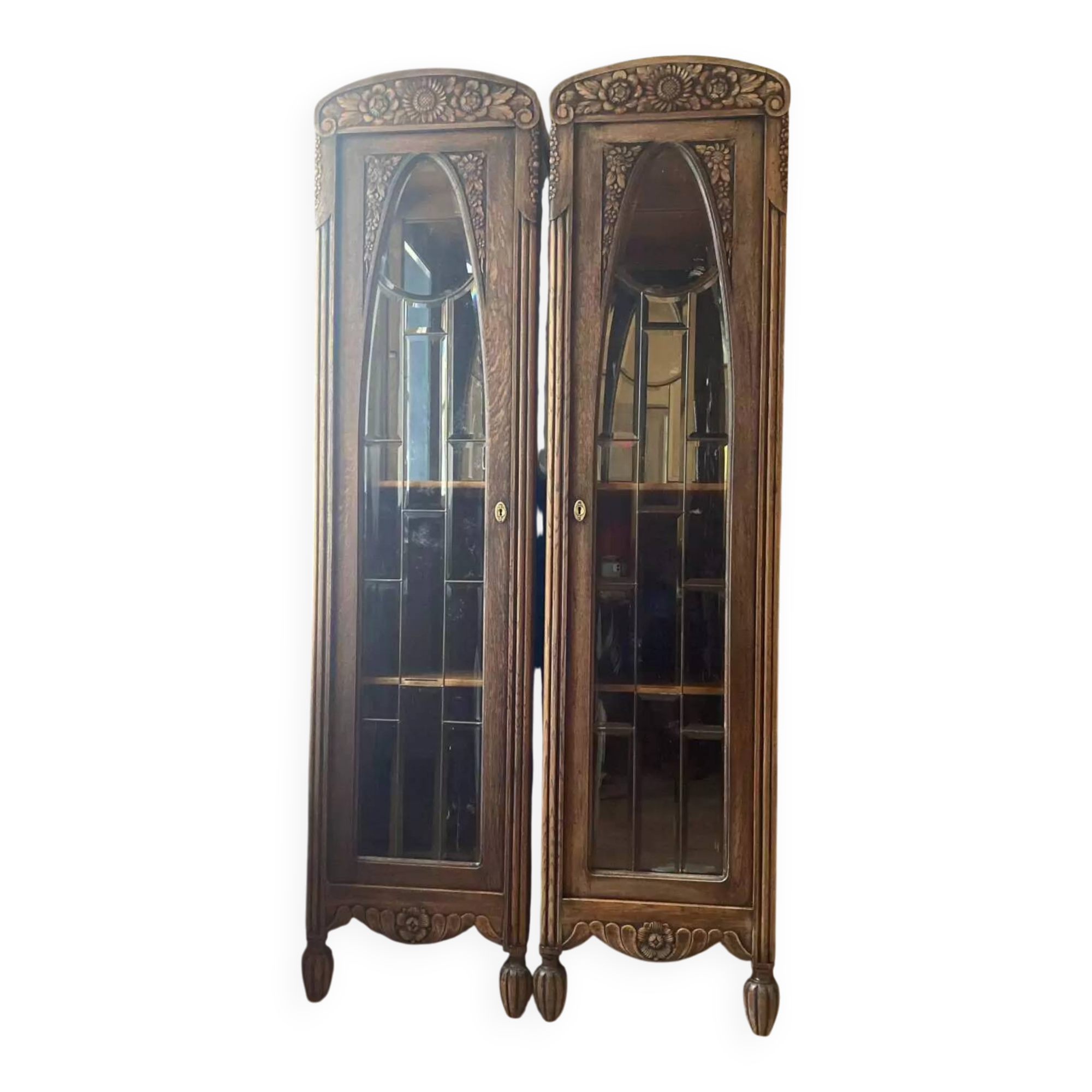 Pair of Art Deco display cabinets in solid oak