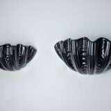 Pair of shell wall lights, black ceramic, Italy, 1970