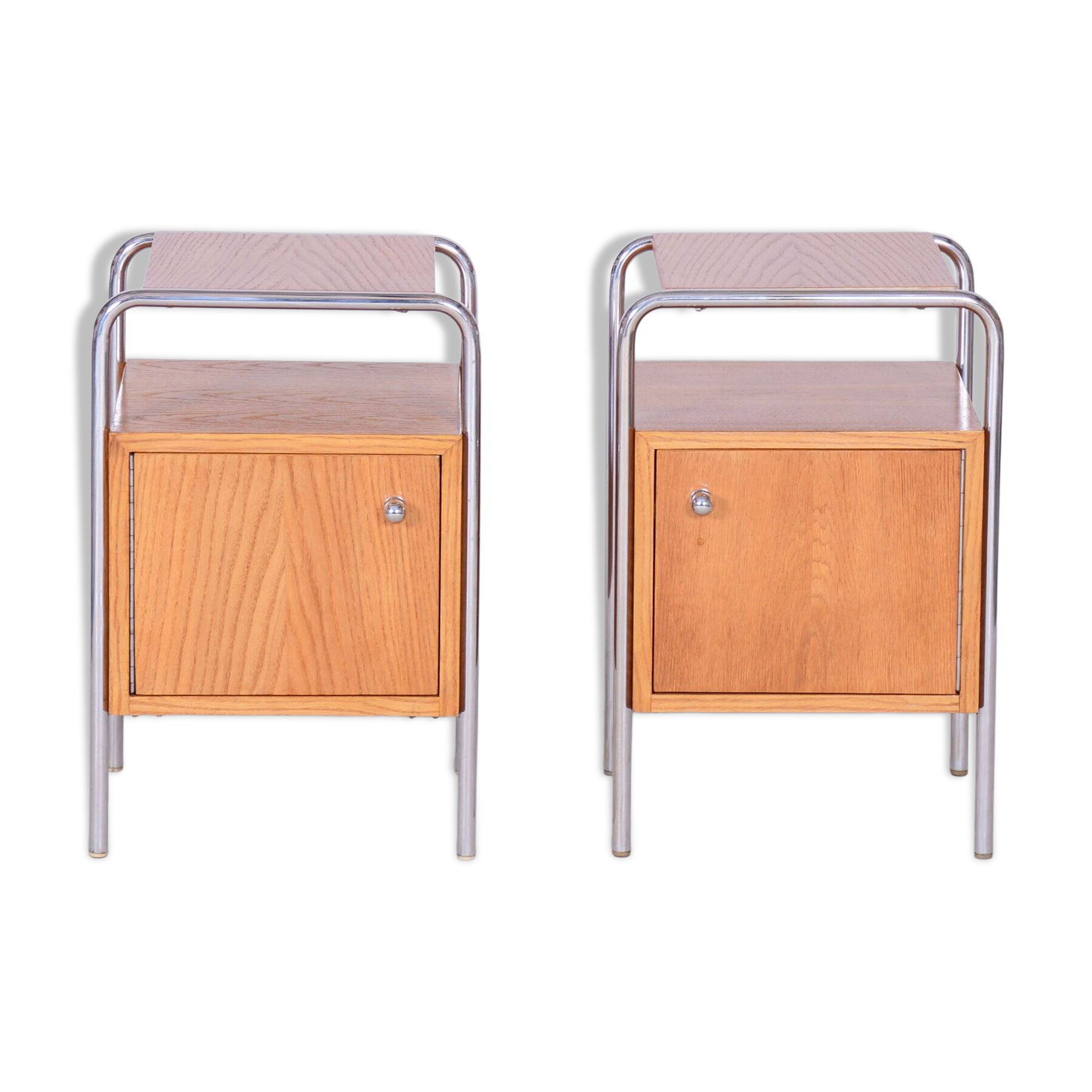Bauhaus Chrome Bedside Tables attributed to R. Slezák, Former Czechoslovakia, 1930s, Set of 2