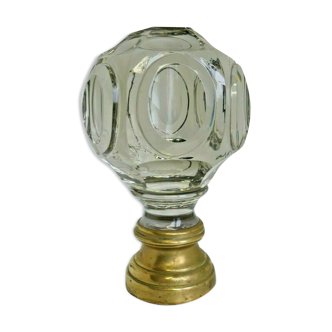 Boule d'escalier, cristal taillé de baccarat à 6 médaillons, base bronze