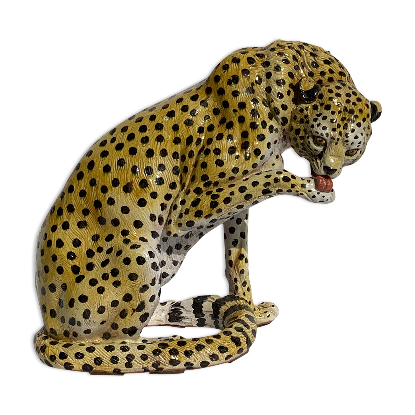 Terracotta ceramic cheetah or leopard statue, 1950s