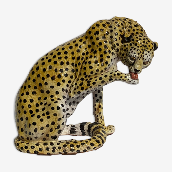 Statue de guépard ou de léopard en céramique en terre cuite, années 1950