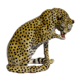 Terracotta ceramic cheetah or leopard statue, 1950s