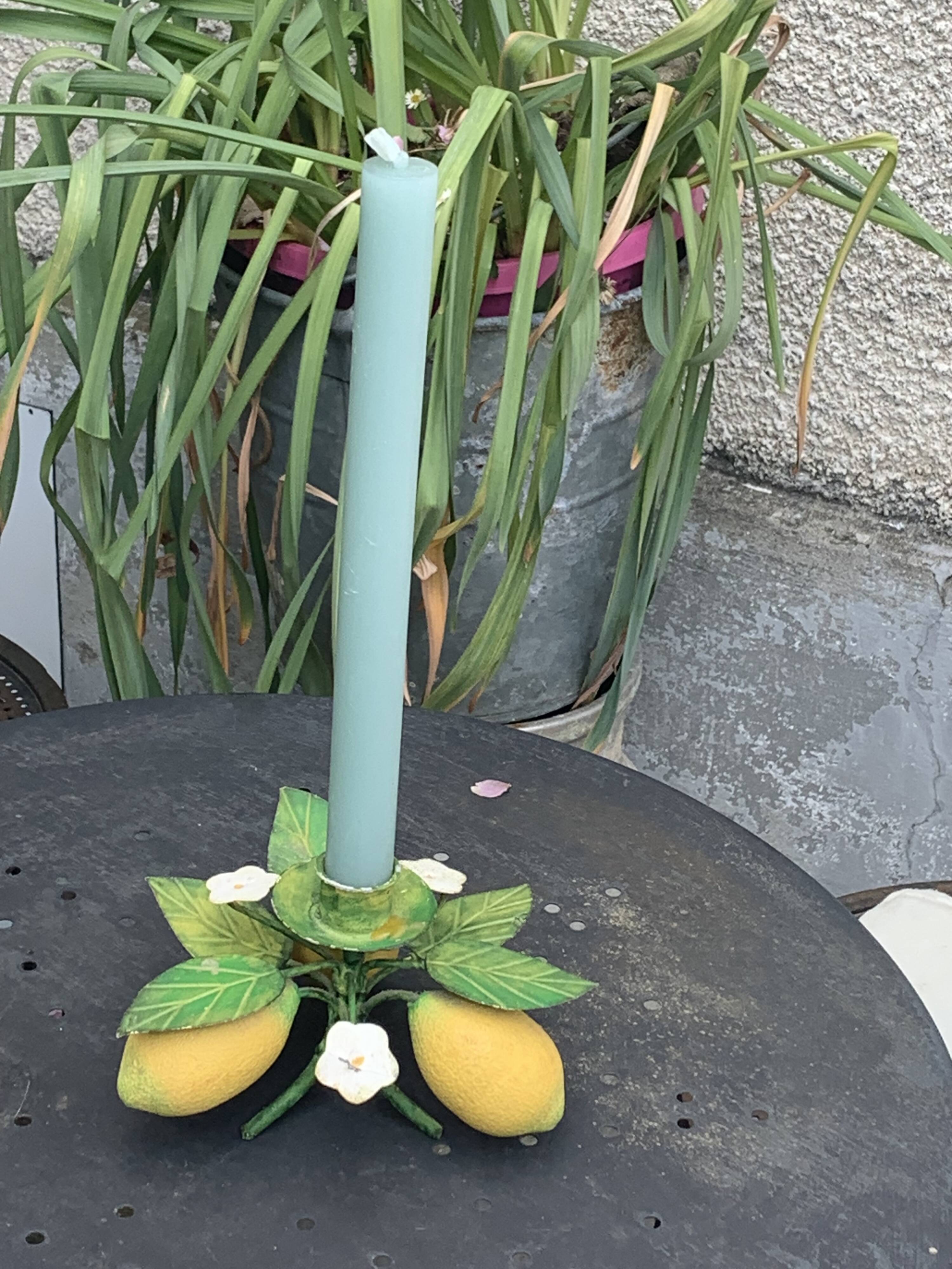 Metal candle holder vintage lemons