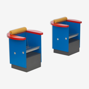 Pair of chairs in blue red and yellow 1980 s