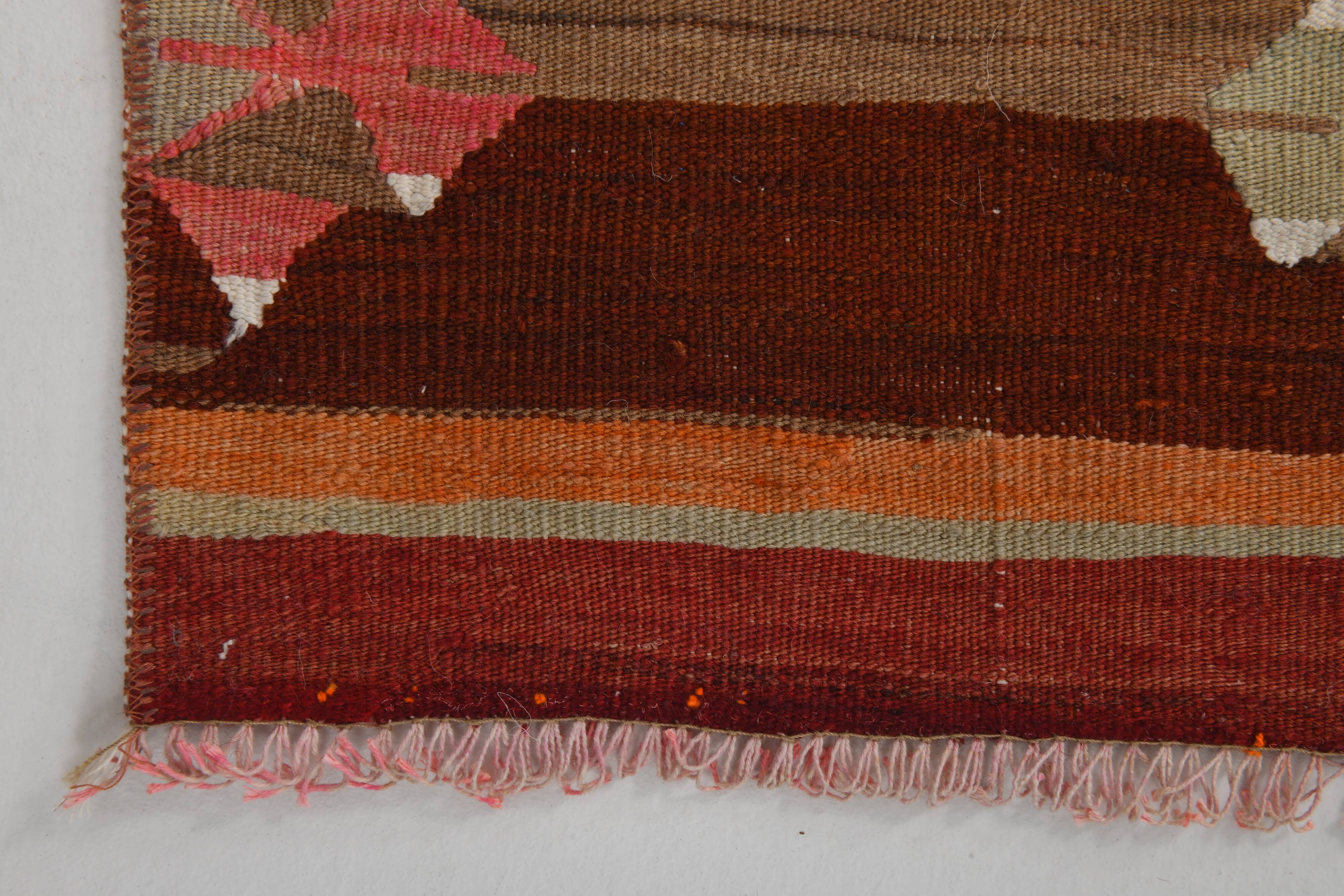 3x10 Red Brown Kilim Runner Rug 80x303Cm
