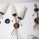 Lot of 4 gold brass wall light and glasses from the 60s
