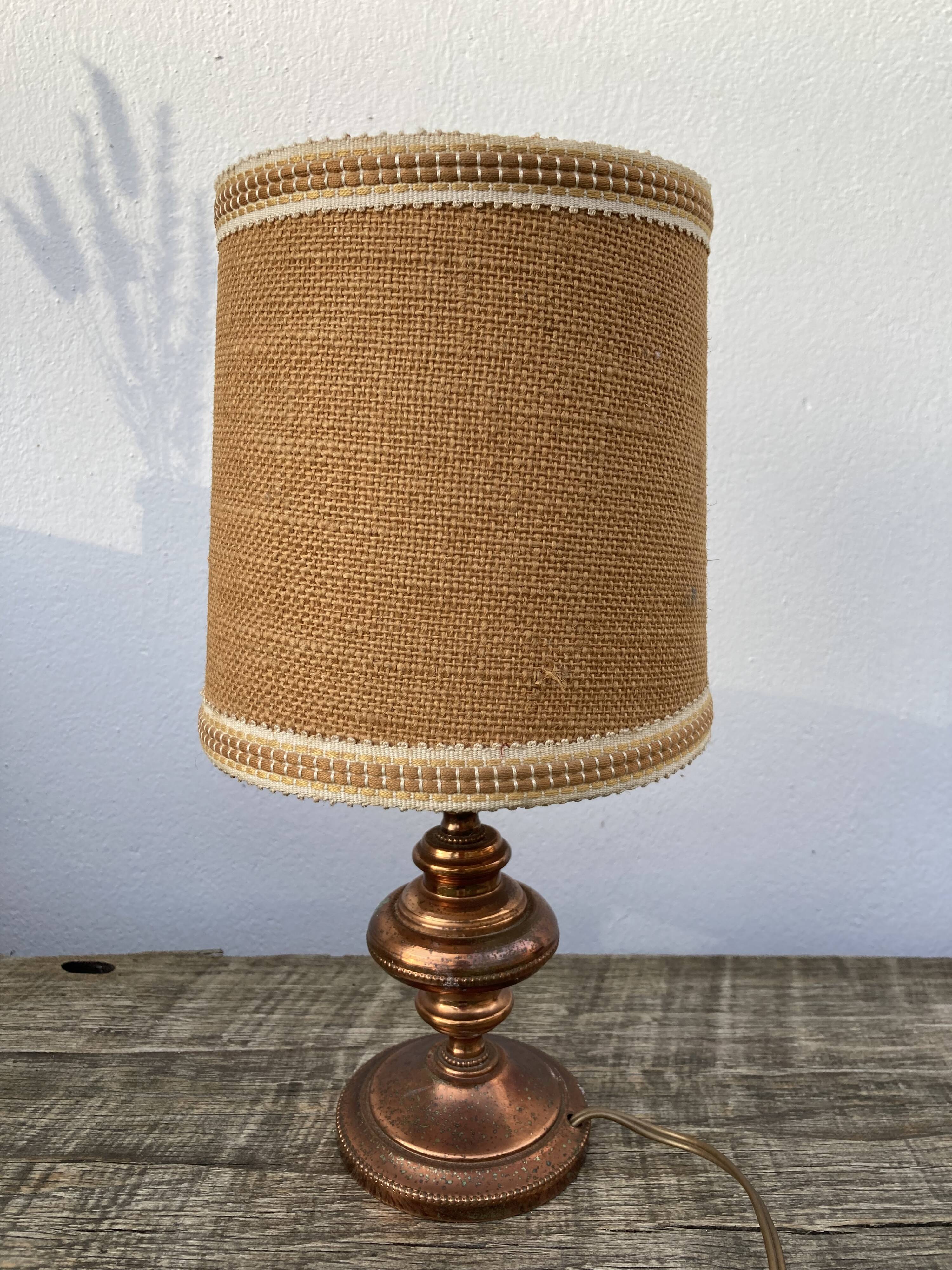 Copper lamp and fabric lampshade from the 70s