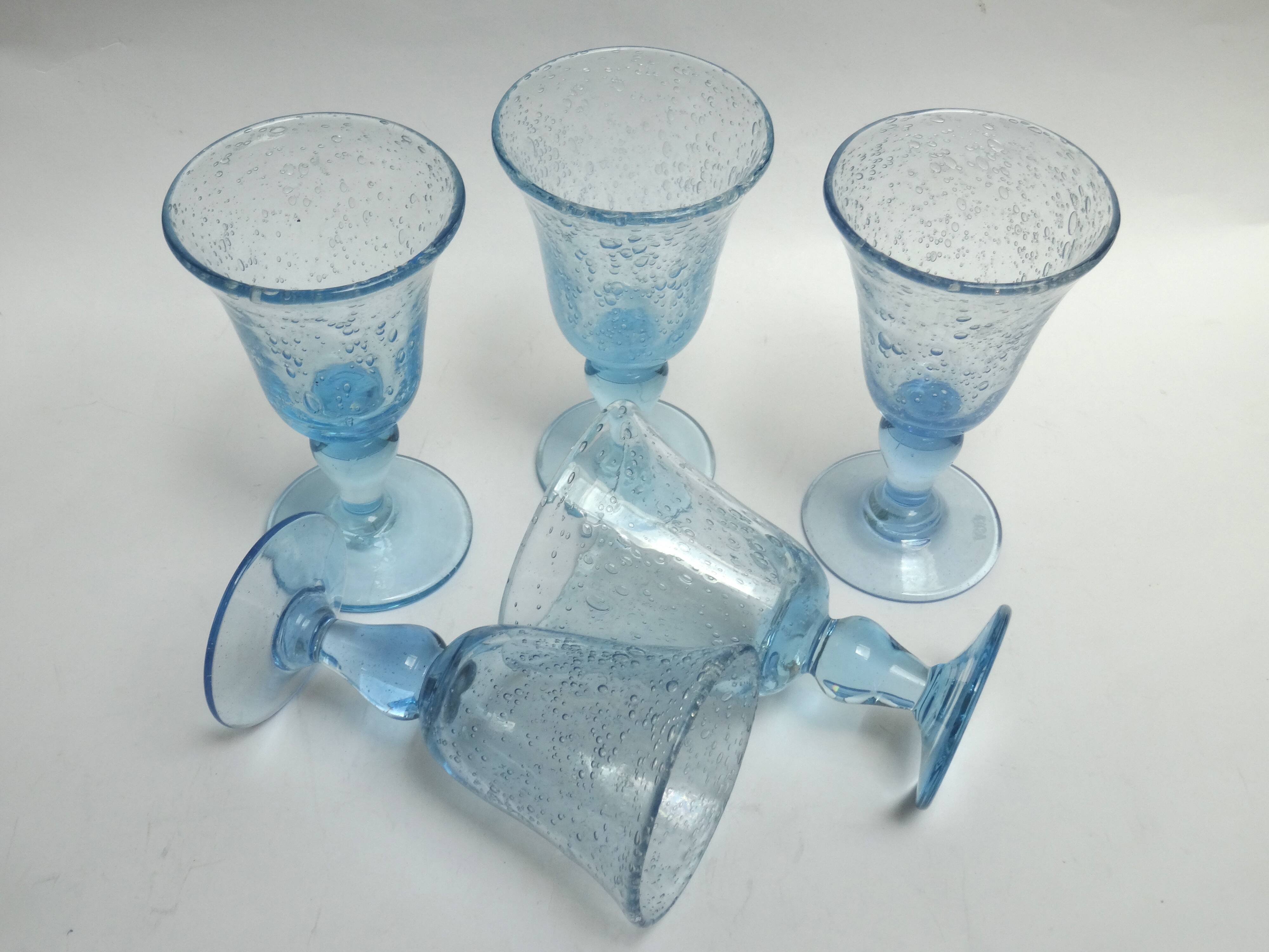 5 glasses with blue Biot stemmed