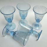 5 glasses with blue Biot stemmed