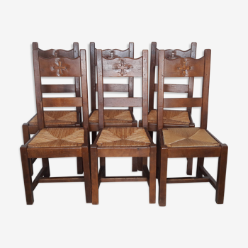 lot of 6 solid oak chairs