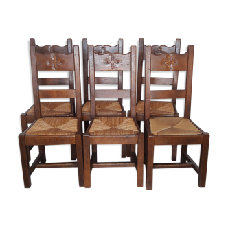 Lot de 6 chaises en chêne massif
