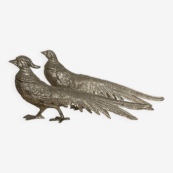 Decorative silver metal pheasants