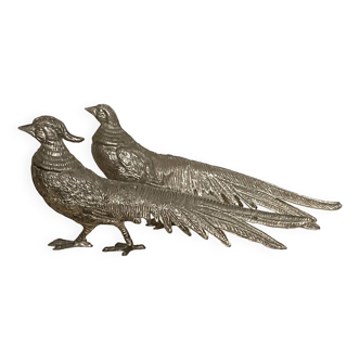 Decorative silver metal pheasants