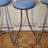 Ensemble de 3 tabourets de bar vintage en acier chromé, design Mirima France, années 70, 84 cm