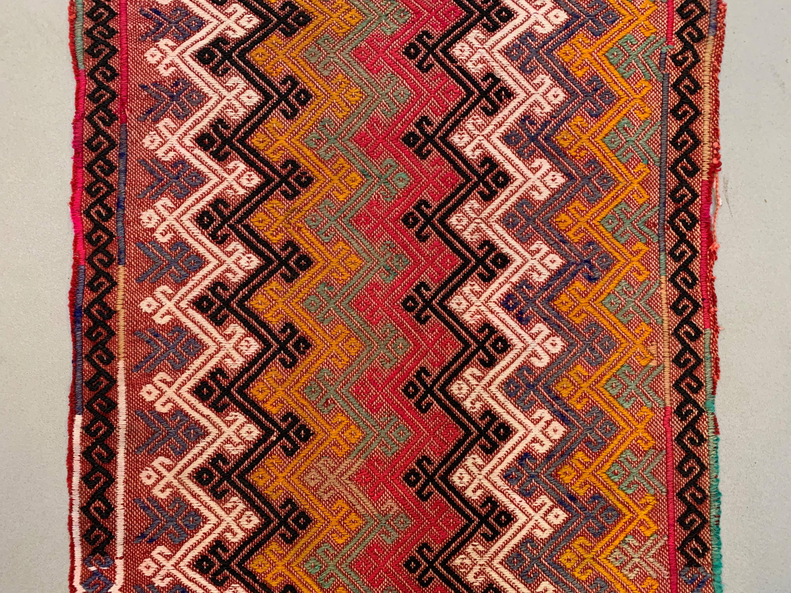 Vintage Turkish Mini Kilim 91x47 cm Wool Small Kelim Runner, shabby Chic