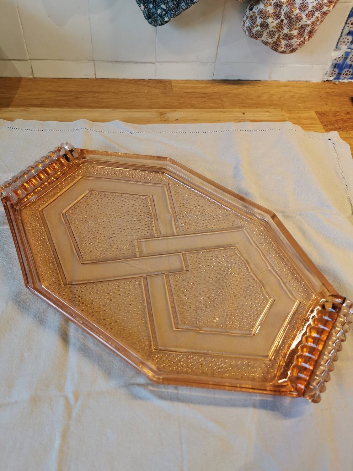 Pink molded glass dish