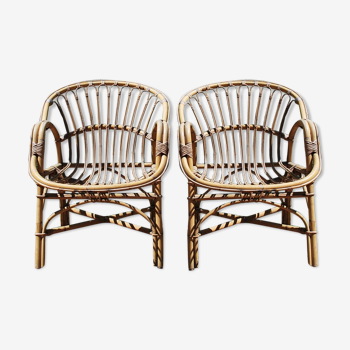 Paire de fauteuils en rotin vintage