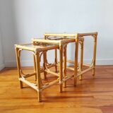 Vintage nesting table in light rattan