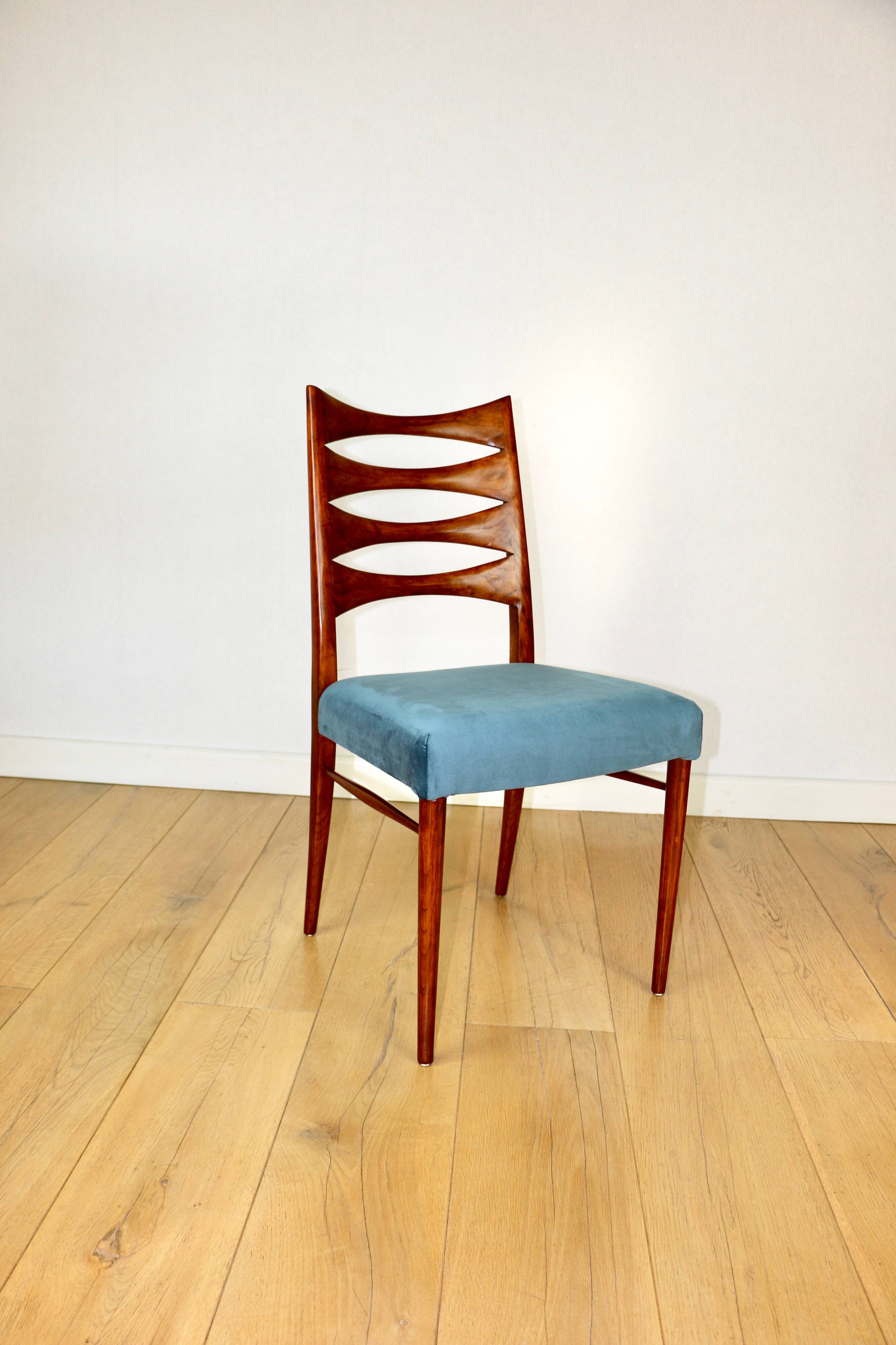 Danish vintage chairs blue turquoise vintage - set of 4 - great set
