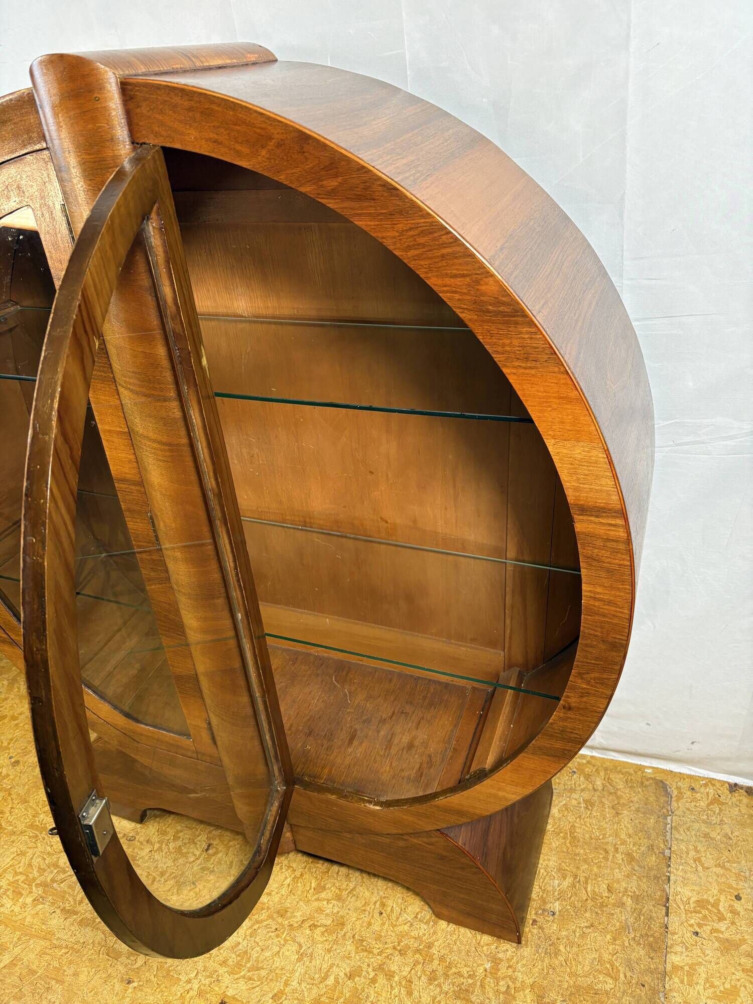 Vintage Art Deco Globe Round Display Cabinet Figured Walnut Circa 1930