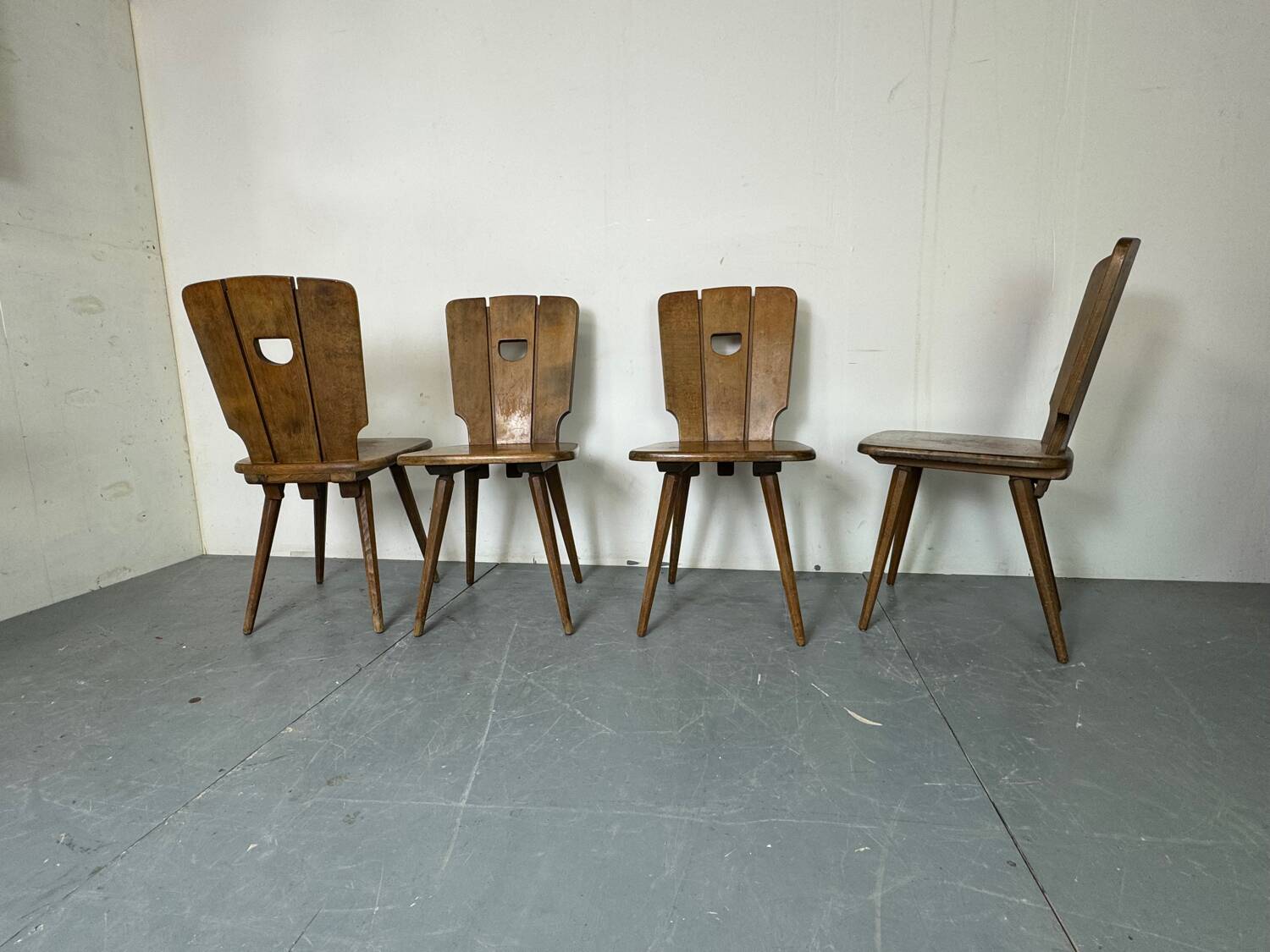 Chaises de salle à manger en chêne brutalisme vintage, années 1960, ensemble de 4.