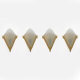 Four of Art Deco Pressed Glass and Brass Sconces, France, 1930s