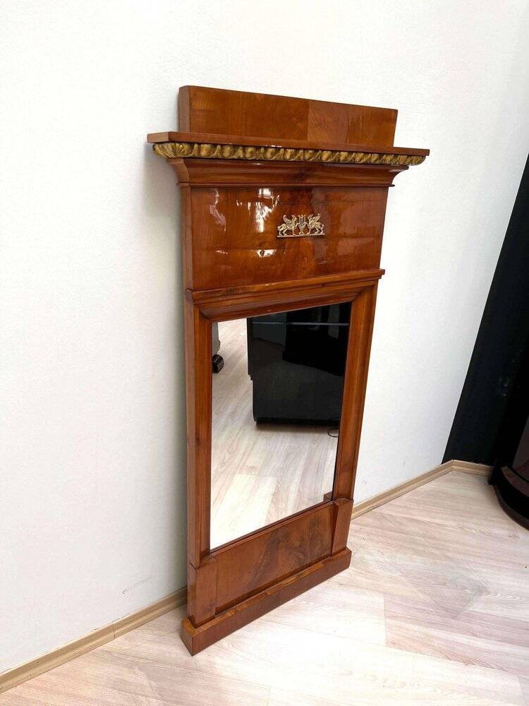 Biedermeier Cherry Wall Mirror with Brass Decor, South Germany, 1820s