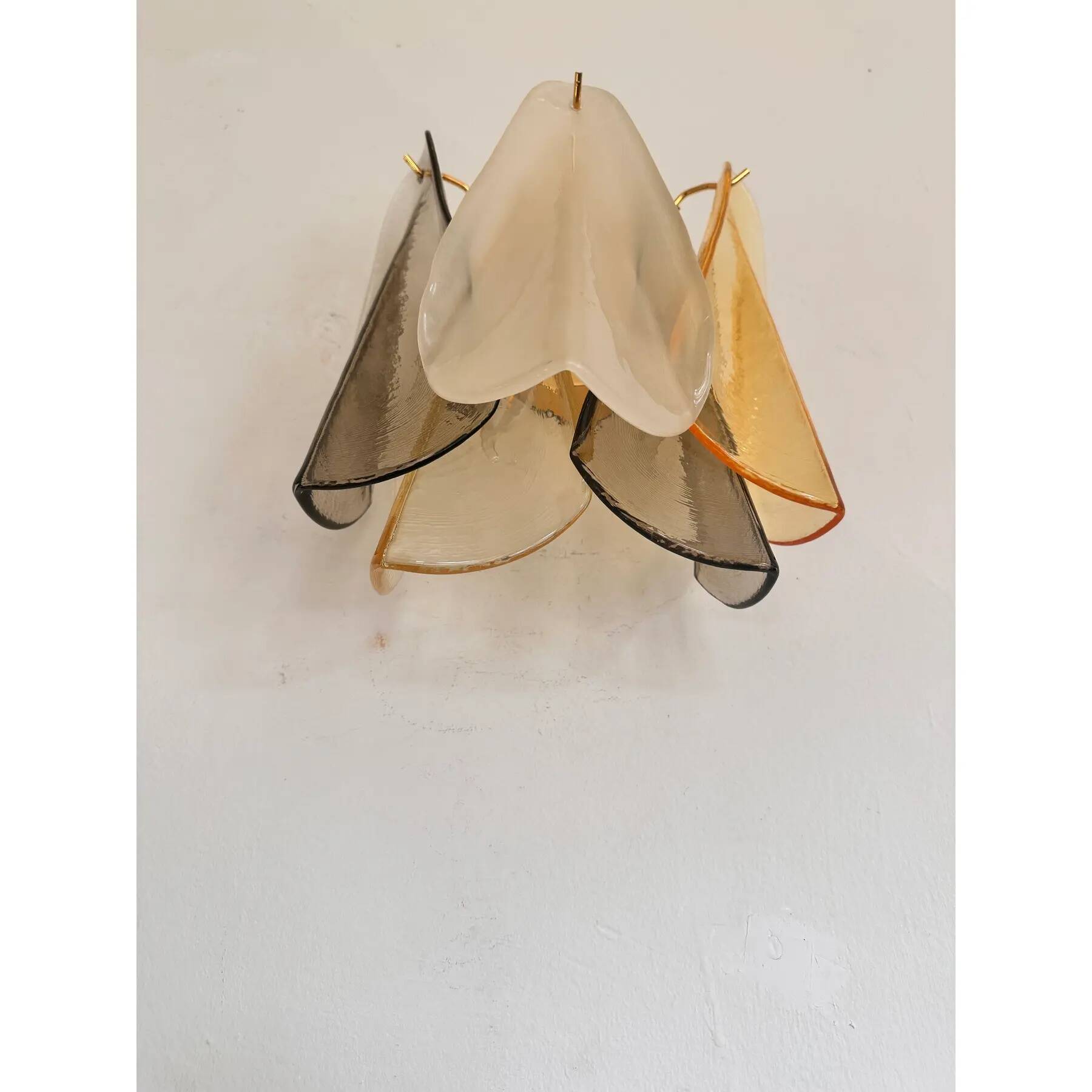 Contemporary Modern Multicolour Amber "Rondini" Murano Wall Sconces - Set of