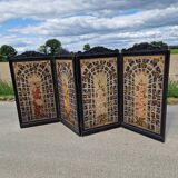 19th century black painted wooden folding screen