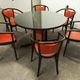 Table and 6 armchairs Baumann Diese, design Pagnon Pelhaître, Wenge color and red,