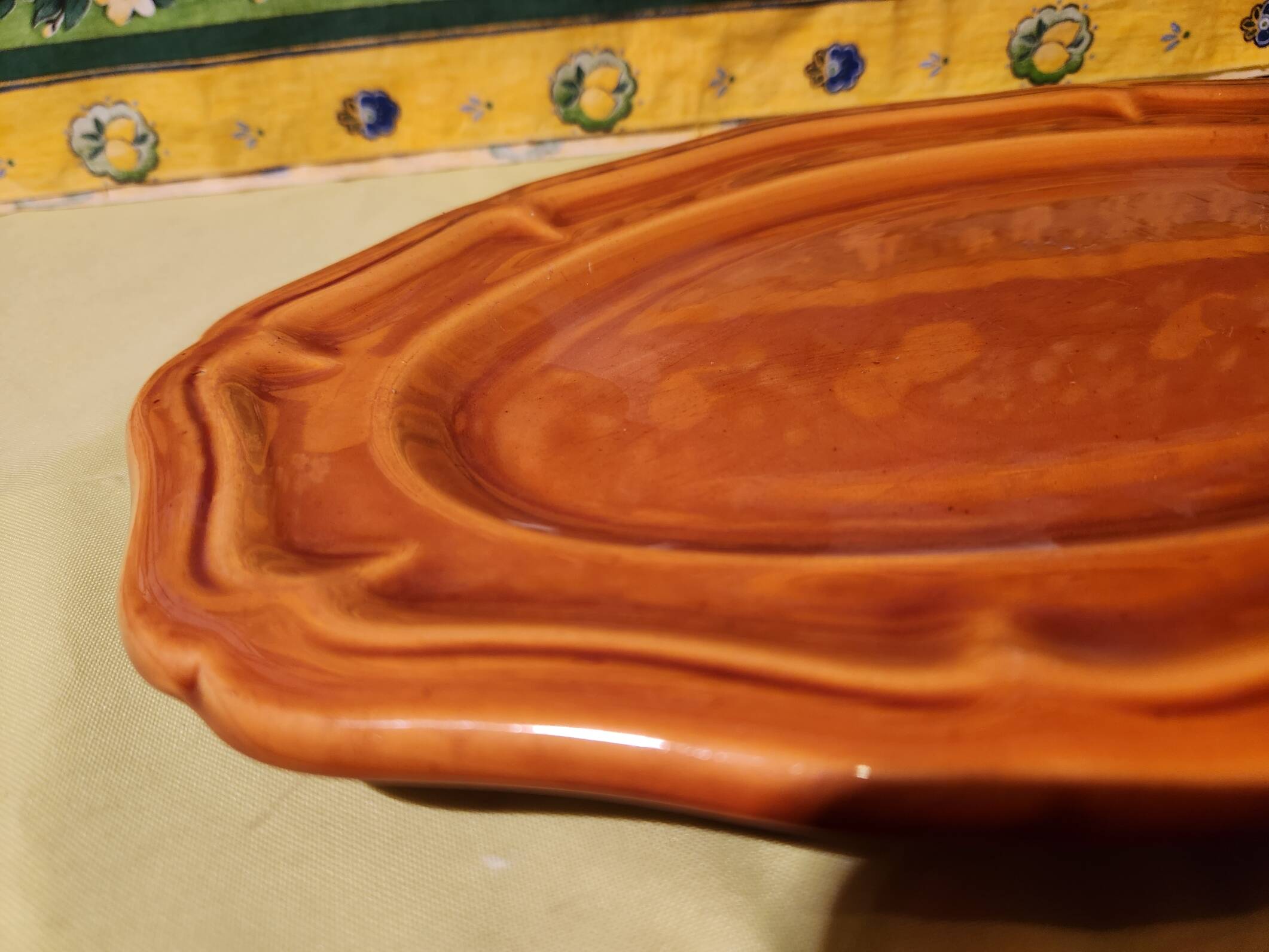 Large thick oval serving dish, Provence ceramic fleur-de-lis