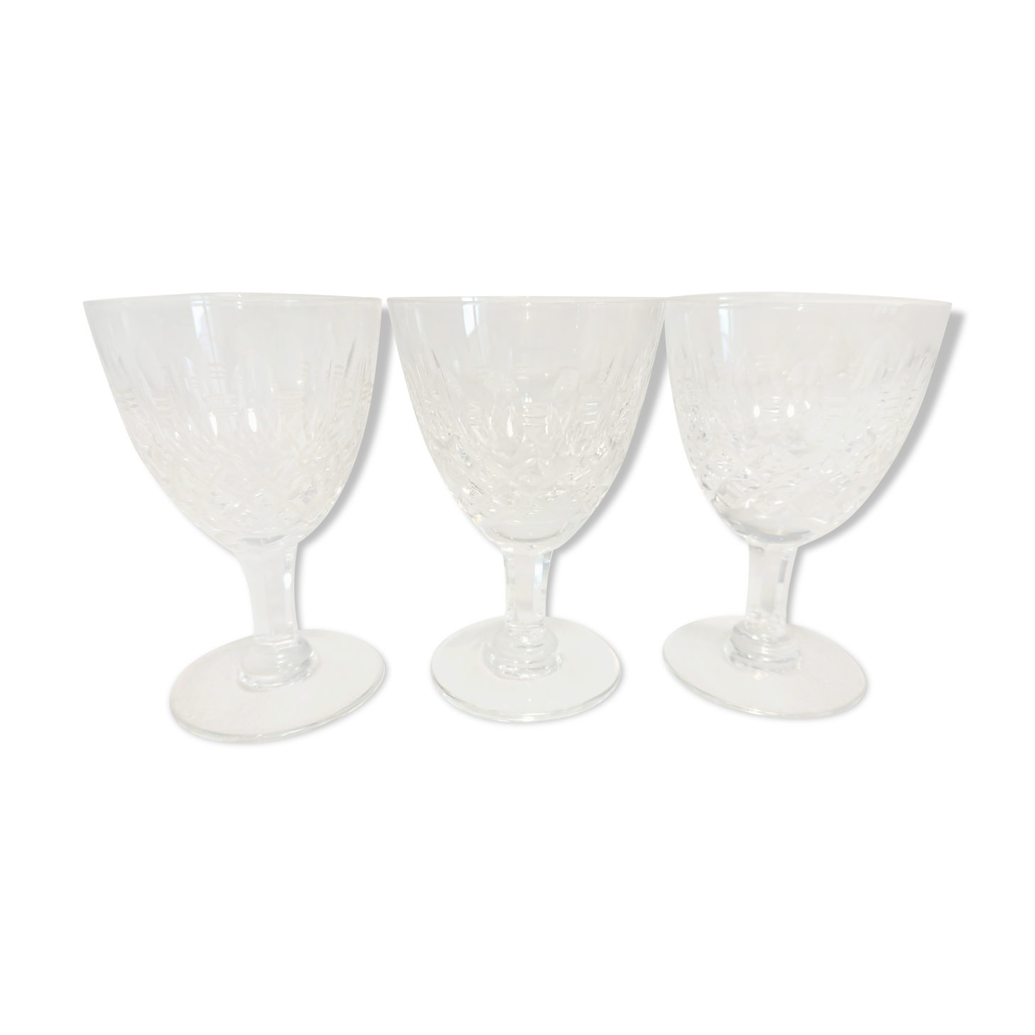 Three facet-cut glasses from the Lorraine crystalware.