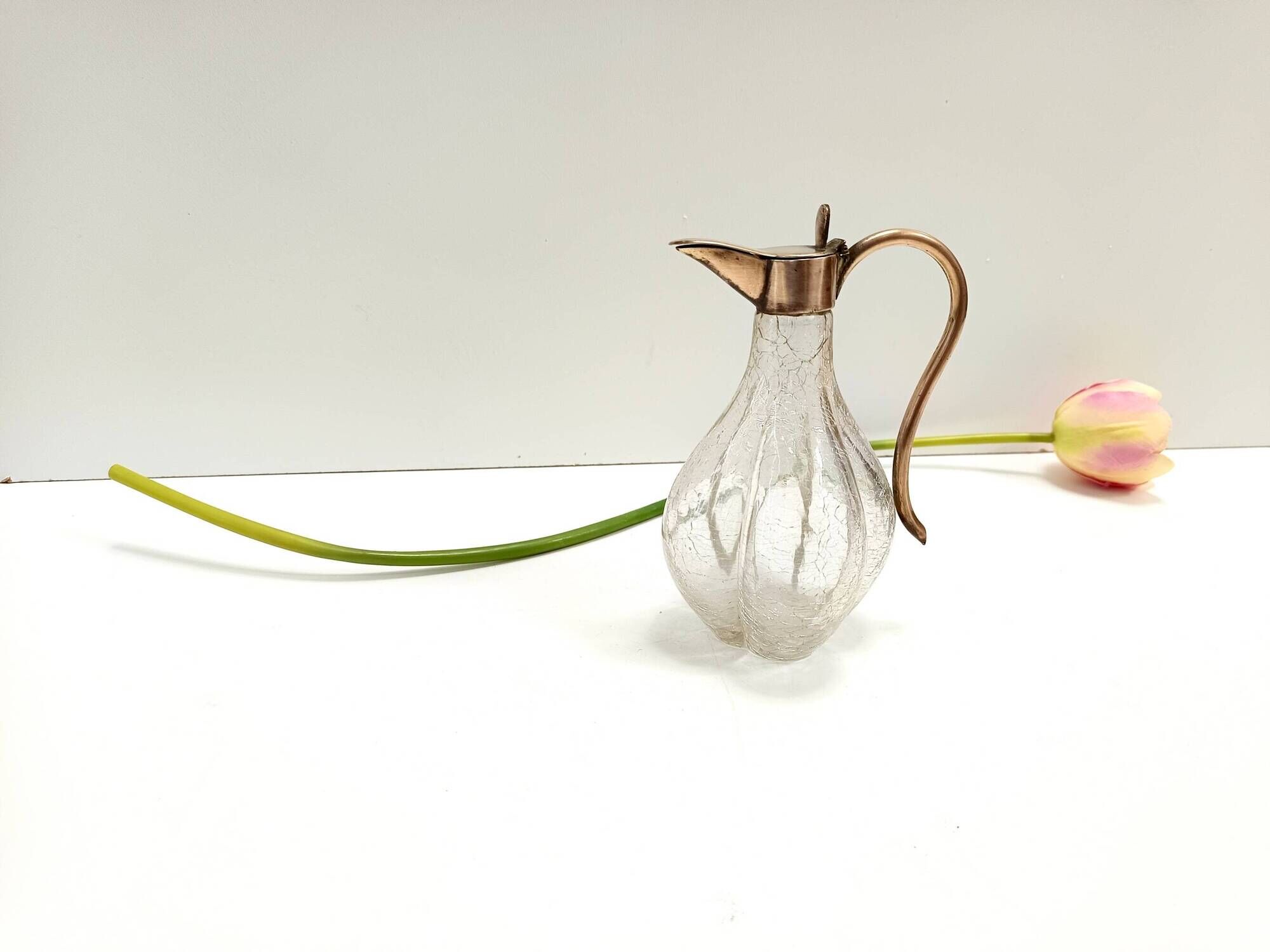 Vintage Brass and Murano Glass Liqueur Decanter or Whiskey Noggin, Italy