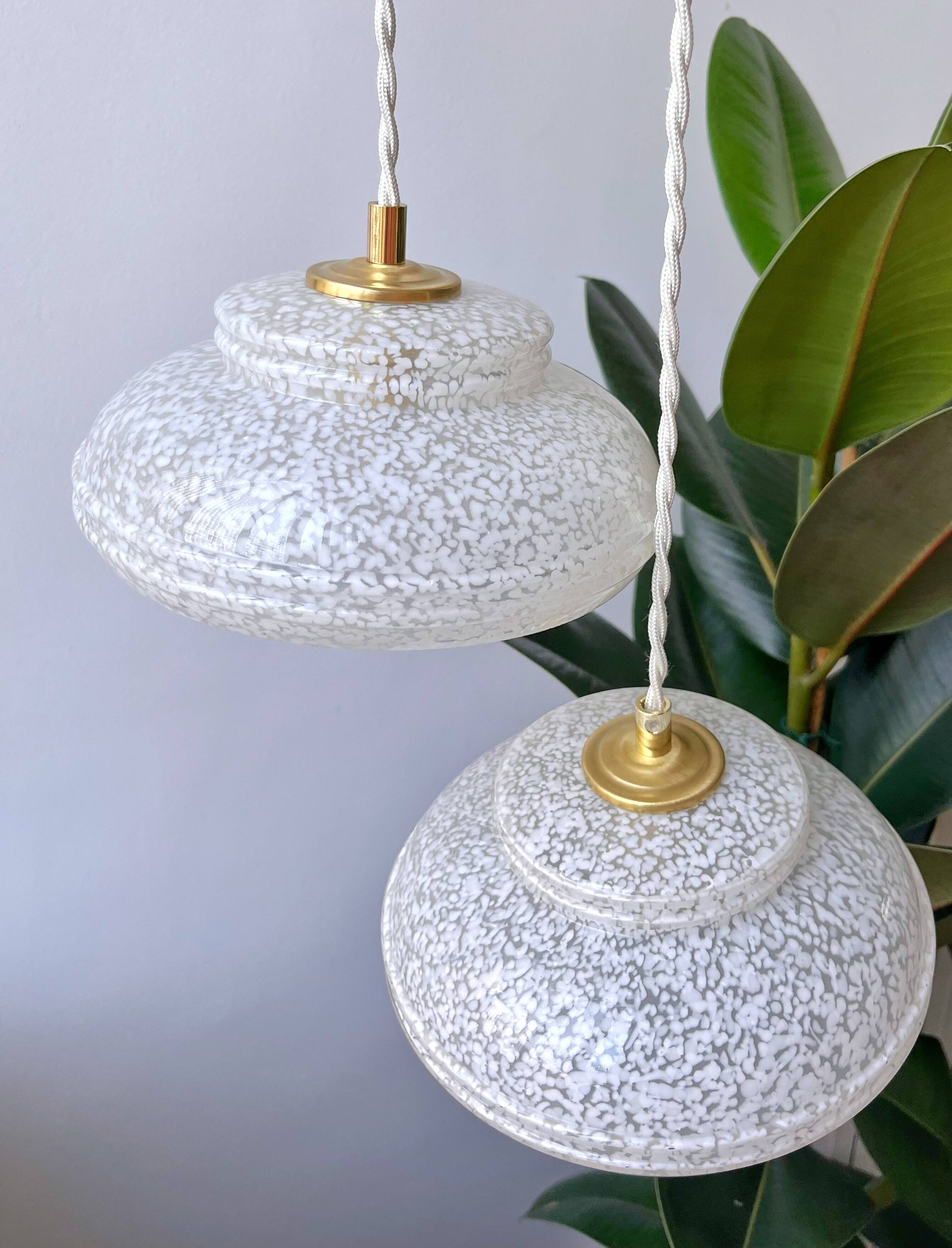 White Clichy glass pendant light with dome - 1930s - 6 copies available