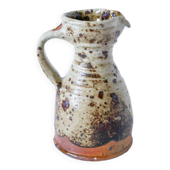 Pichet en grés vernissé poterie mouchetée 1970