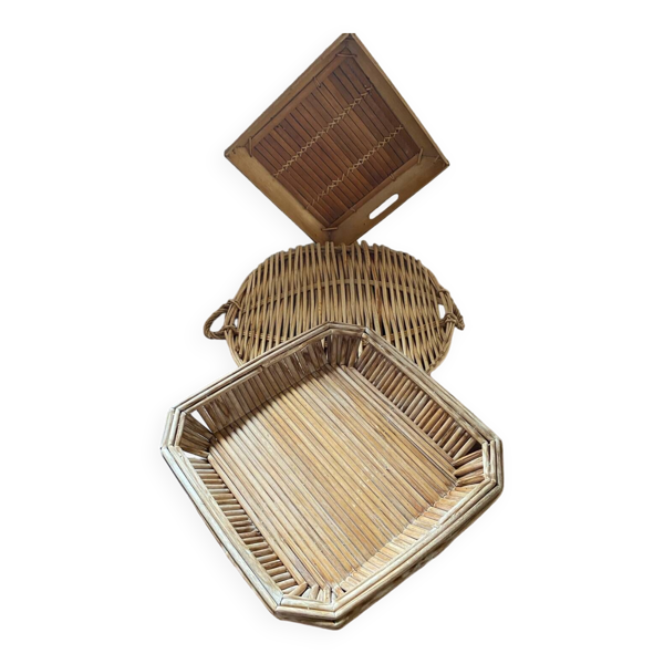 Lot de 3 plateaux osier et bambou.