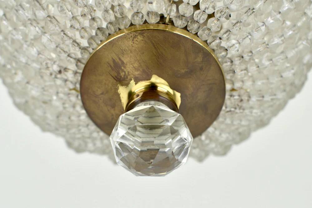 Vintage French brass and crystal flush mount antique