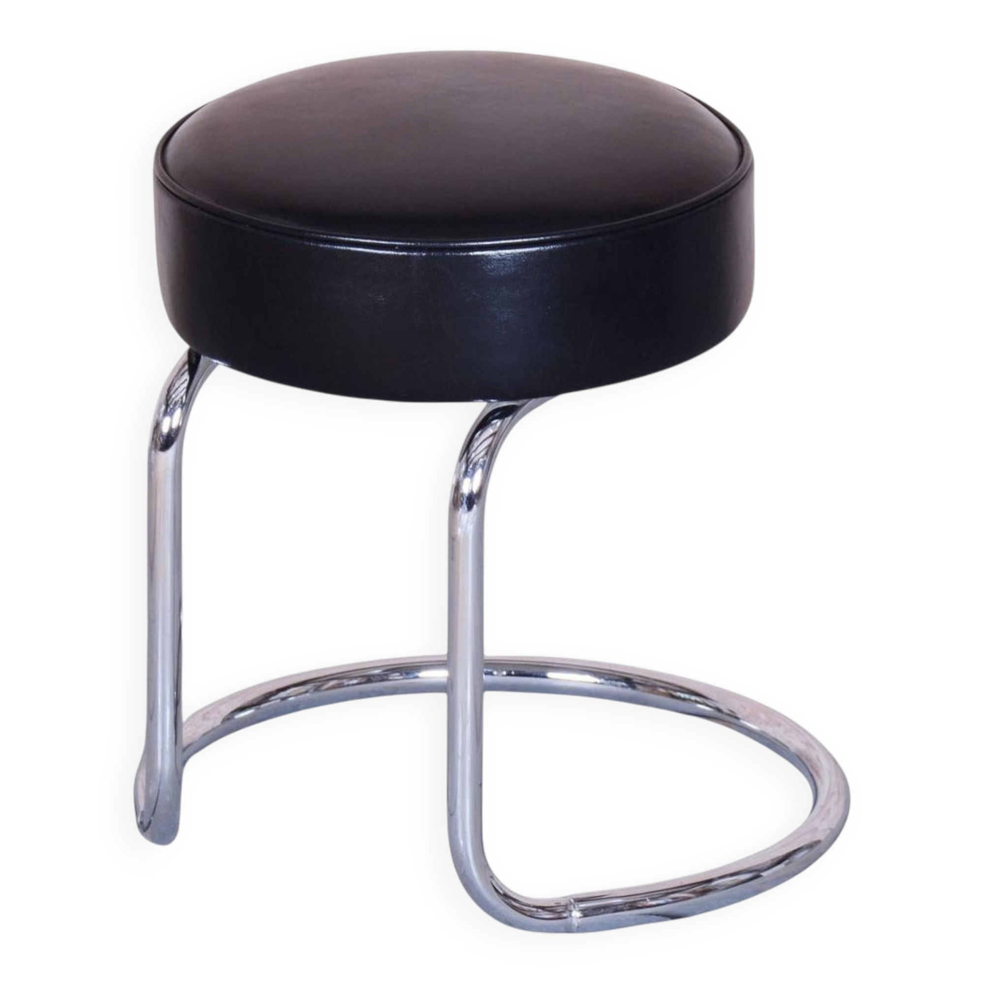 Bauhaus Stool in Chrome-Plated Steel and Leather, 1950s