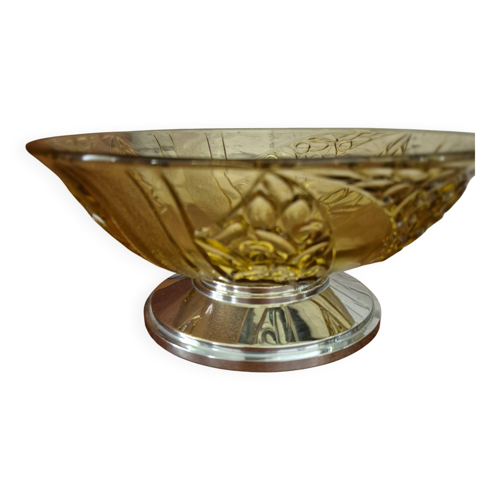 Art Deco fruit bowl in yellow molded glass