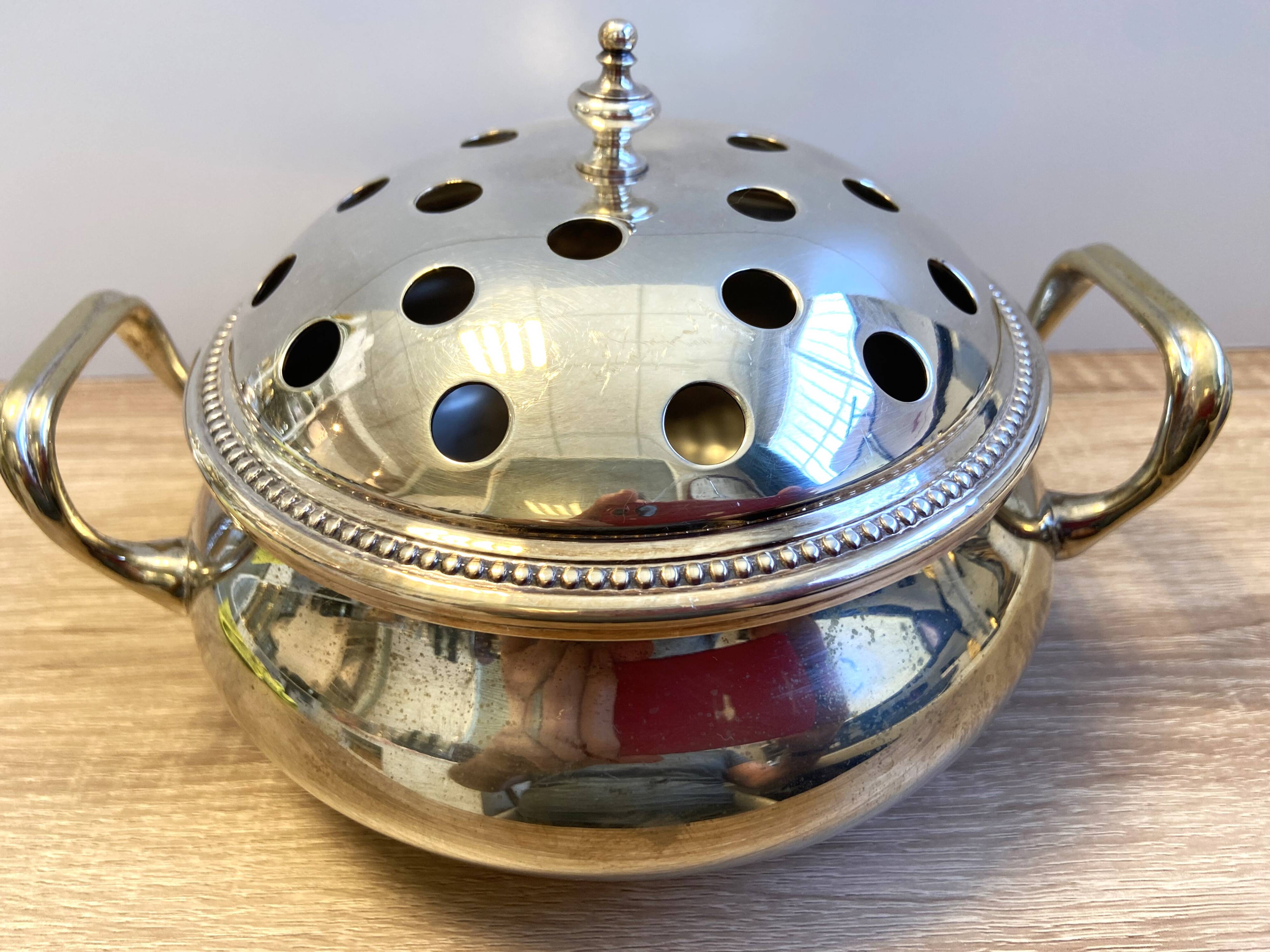 Antique Small Soup Tureen Centerpiece Bouquetière Brass Bronze Silver