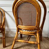 Paire de fauteuils en rotin et cannage vintage