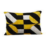 Hand woven velvet ikat lumbar pillow cover