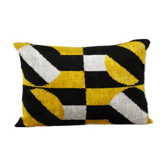 Hand woven velvet ikat lumbar pillow cover