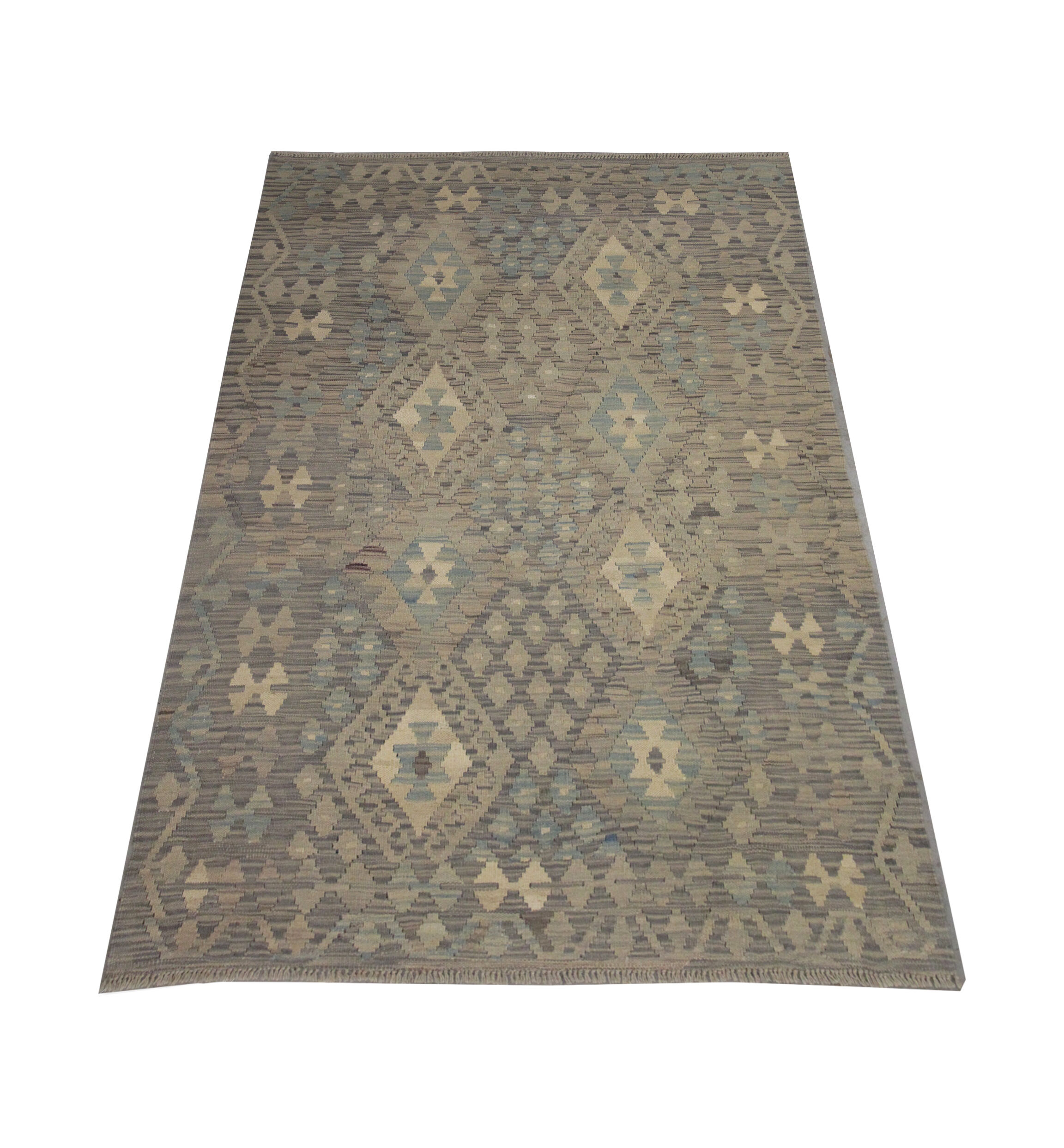 Blue Grey Traditional Handwoven Afghan Kilim Rug 124x182cm