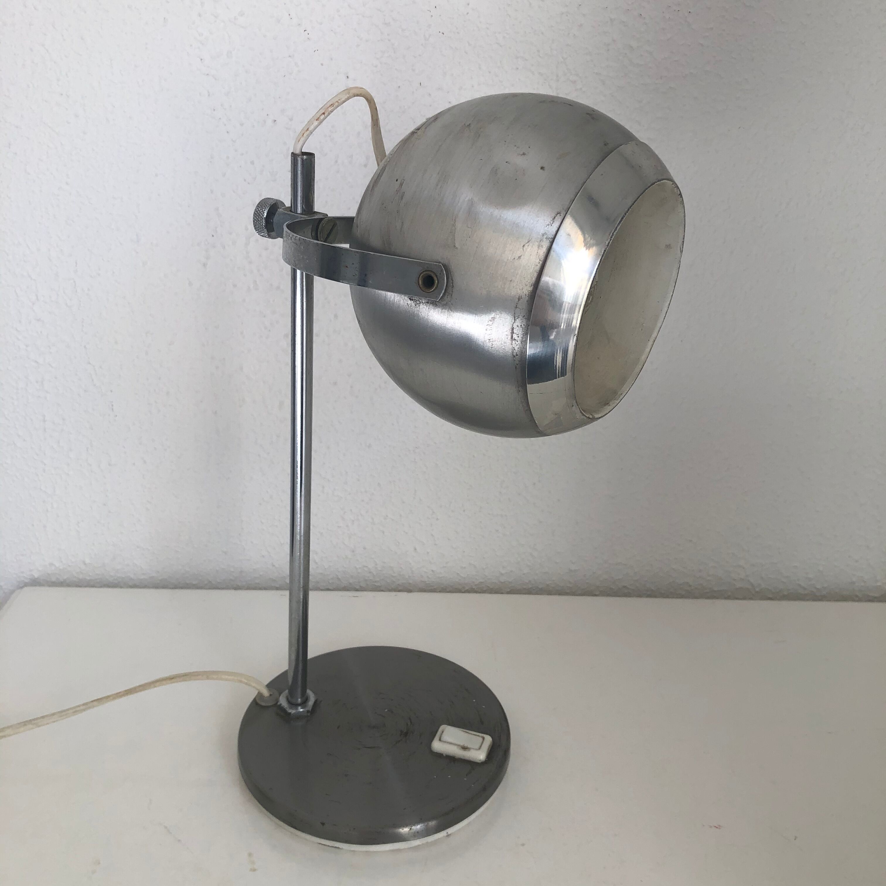 Vintage lamp 1960 table eyeball brushed steel Aluminor - 34 cm