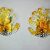 Pair of "leaf" wall lights by Murano Mazzega in orange frosted glass Italy 1970