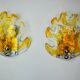 Pair of "leaf" wall lights by Murano Mazzega in orange frosted glass Italy 1970
