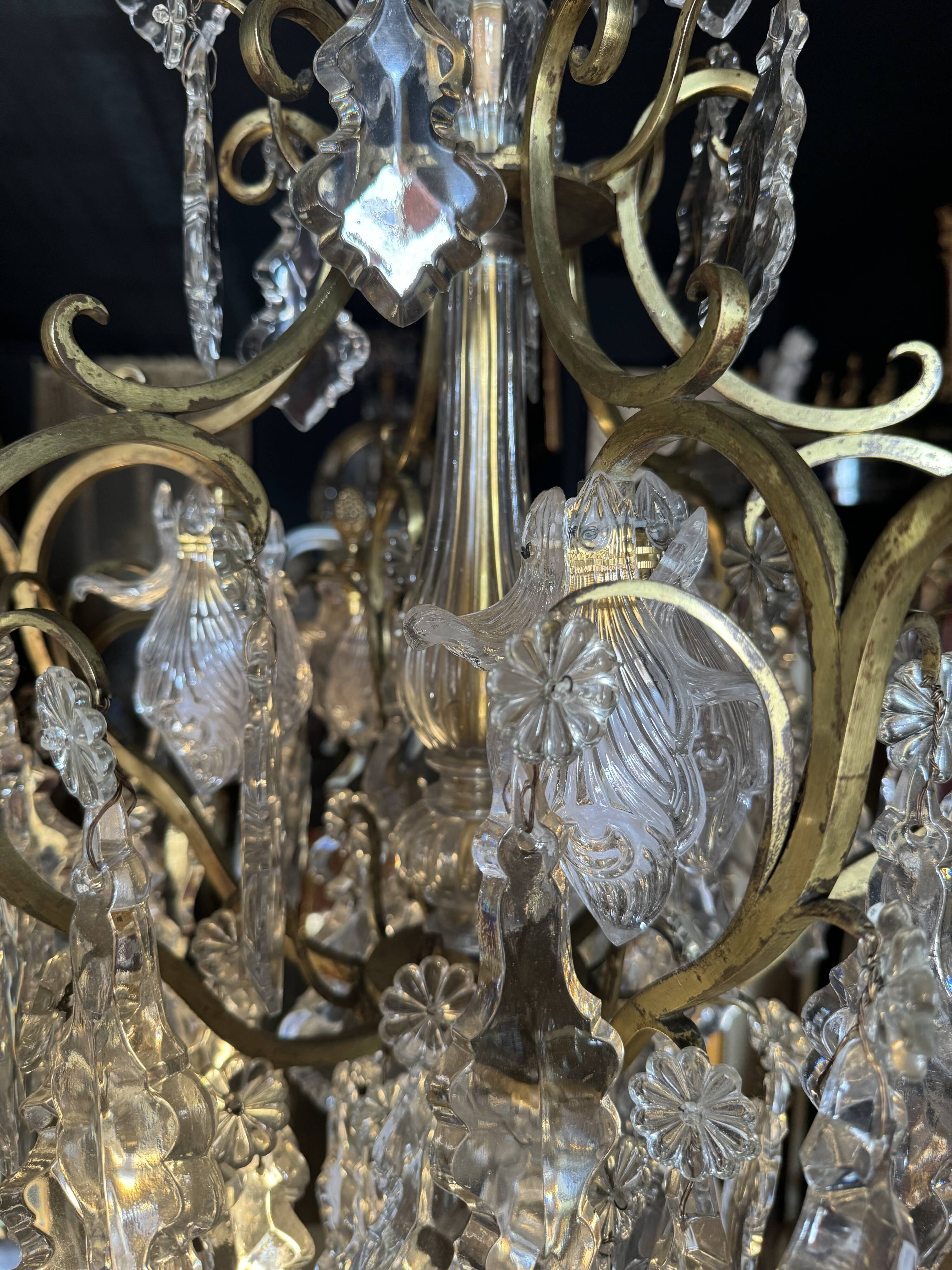 19th Century Cage Chandelier in Crystal and Gilded Bronze (Good Quality)