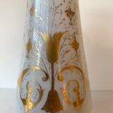 Ancient opaline vase Napoleon III gilding floral Fuchsia pattern